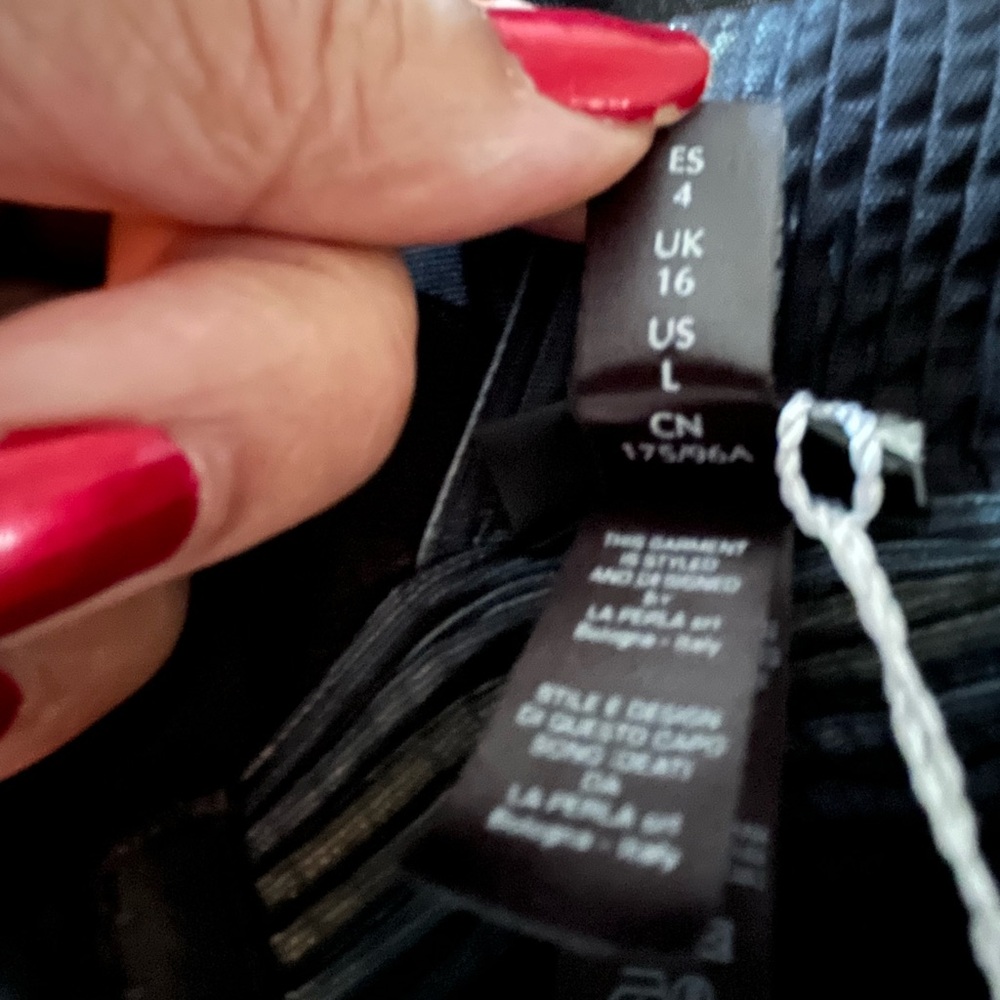 La Perla Tulle Nervure Collection Black With Blues Trim Sheer Trim Negligee SzL - Picture 5 of 9